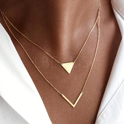 Triangle & Letter V Pendant Alloy Double Layer Necklaces for Women FS-WGE5888-02-1