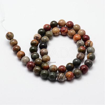 Natural Polychrome Jasper/Picasso Stone/Picasso Jasper Bead Strands G-O155-02A-8mm-1