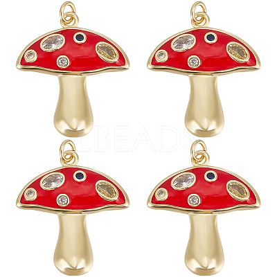 6Pcs Autumn Theme Real 18K Gold Plated Brass Micro Pave Cubic Zirconia Pendants ZIRC-BBC0002-34-1