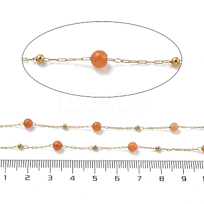 Natural Red Aventurine & 304 Stainless Steel Beads Link Chains CHS-K021-08A-05-1