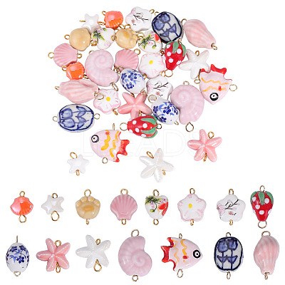 30Pcs 15 Style Handmade Porcelain Connector Charms PALLOY-DR00012-1