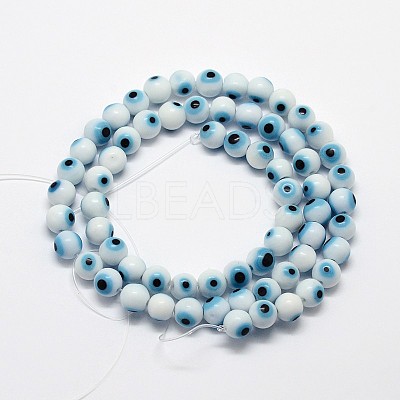 Handmade Evil Eye Lampwork Round Bead Strands LAMP-L055-6mm-07-1