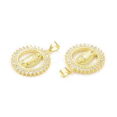 Rack Plating Brass Micro Pave Clear Cubic Zirconia Pendants KK-C011-38G-1