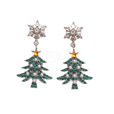Christmas Tree with Snowflake Alloy Rhinestone Dangle Stud Earrings FS-WGD6521-02-1