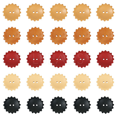 60Pcs 5 Styles Spray Painted Natural Wood Buttons WOOD-TA0002-91-1
