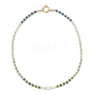 Gradient Color Gemstone & Natural Cultured Freshwater Pearl Beaded Necklaces NJEW-JN06316-01-1