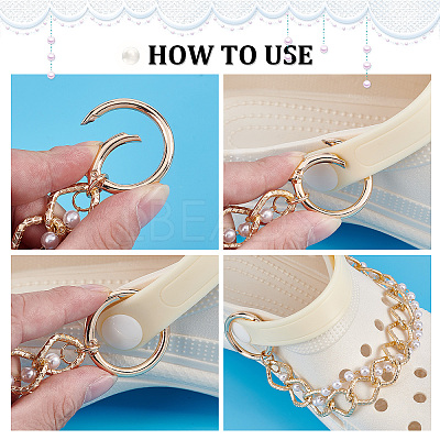 2set ABS Plastic Pearl Beaded Double-strand Shoe Charms Chains DIY-PH0007-07-1
