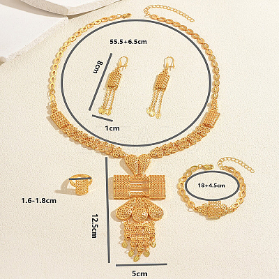 Vintage Alloy Rectangle Tassel Bracelets & Earrings & Necklaces & Rings Sets for Women GX1745-1