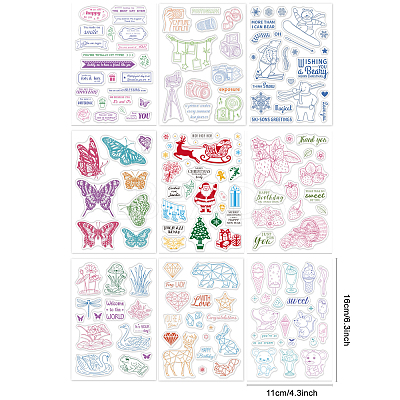 9 Sheets 9 Style Festival & Animal & Word Pattern PVC Plastic Stamps DIY-GL0002-68-1