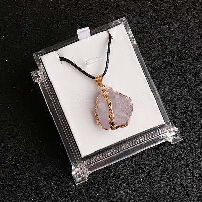 Electroplated Raw Natural Amethyst Neggets Pendant Black Wax Cord Necklaces FS-WG48460-14-1