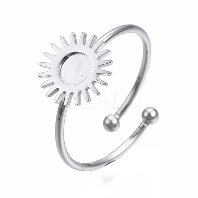 Non-Tarnish 304 Stainless Steel Open Cuff Finger Ring Cabochon Settings STAS-T060-12P-1