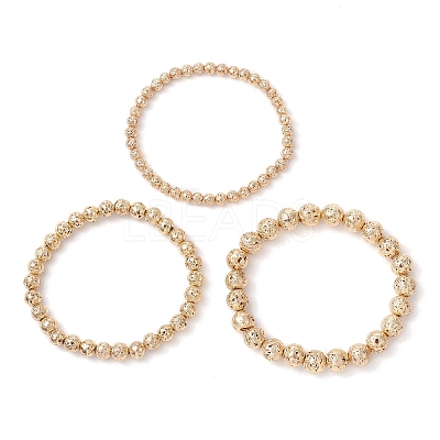 3Pcs 3 Styles Electroplated Natural Lava Rock Round Beads Stretch Bracelets for Women Men BJEW-JB11982-1