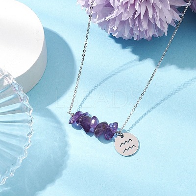 Natural Amethyst Chip & Constellation Pendant Necklaces NJEW-JN05084-11-1