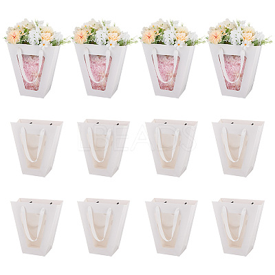 Trapezoid Paper Flower Gift Tote Bags with Plastic Visible Window ABAG-WH0045-25C-1