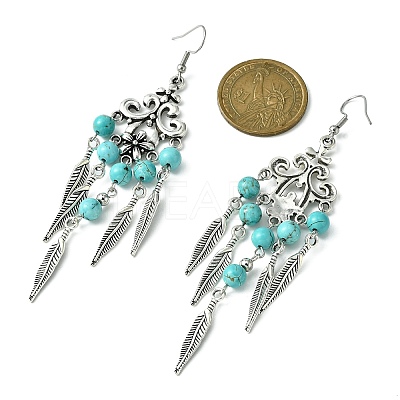 Synthetic Turquoise Beaded Chandelier Earrings EJEW-JE05371-02-1