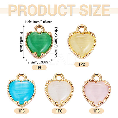 5Pcs 5 Colors Heart Brass Charms KK-TADJ0001-13-1