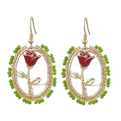 Valentine's Day Alloy Enamel Seed Glass Dangle Earrings EJEW-MZ00391-03-1