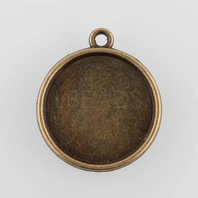 Vintage Flat Round Alloy Pendant Cabochon Settings X-PALLOY-N0088-42AB-NF-1
