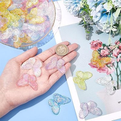 60Pcs 6 Colors Electroplate Acrylic Pendants PACR-NB0001-06-1