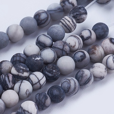 Natural Black Silk Stone/Netstone Beads Strands G-E441-02-4mm-1