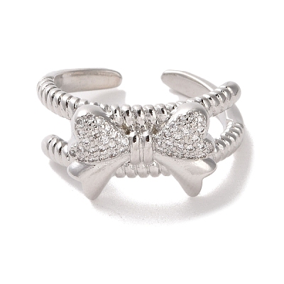 Brass Micro Pave Cubic Zirconia Open Cuff Ring RJEW-K256-58E-P-1