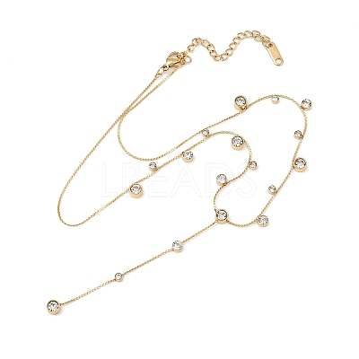 304 Stainless SteelPave Clear Cubic Zirconia Flat Round Link Chain Y Necklaces NJEW-Z088-01G-1