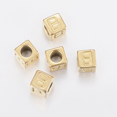 304 Stainless Steel Large Hole Letter European Beads STAS-H428-01G-B-1