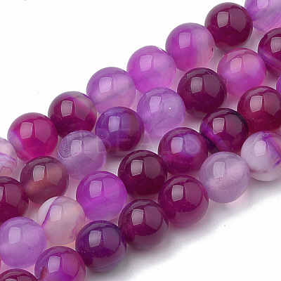 Dyed Natural Striped Agate/Banded Agate Round Bead Strands X-G-R342-6mm-04-1
