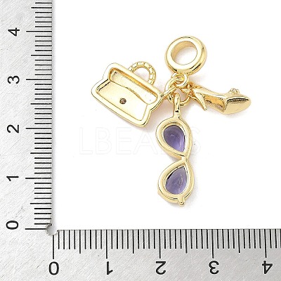 Brass Micro Pave Clear Cubic Zirconia European Dangle Charms KK-K368-29G-1