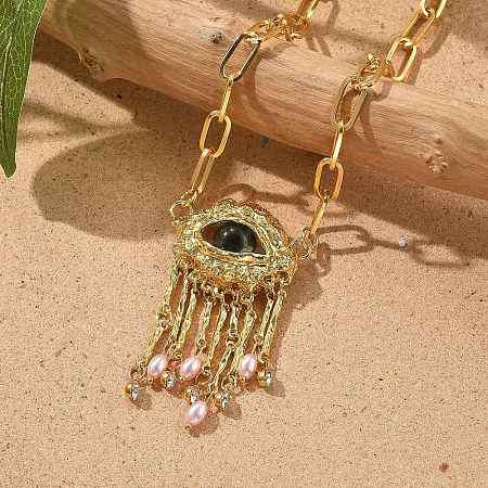 Alloy Rhinestone Evil Eye Pendant Necklaces NJEW-A037-01G-1