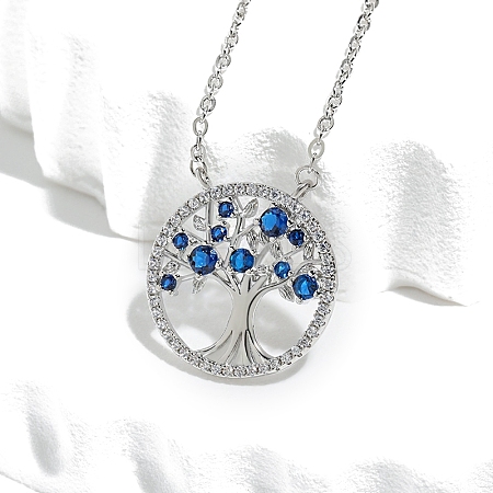 Boho Brass Cubic Zirconia Tree of Life Pendant Cable Chain Necklaces for Women PW-WG4EE67-04-1
