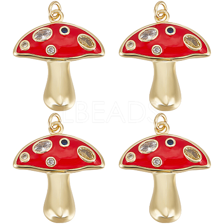 6Pcs Autumn Theme Real 18K Gold Plated Brass Micro Pave Cubic Zirconia Pendants ZIRC-BBC0002-34-1