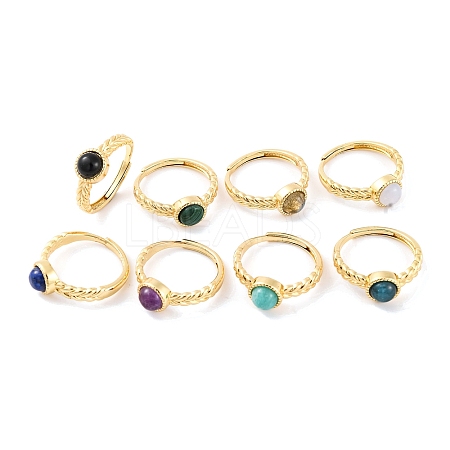 Round Natural Mixed Stone Adjustable Rings RJEW-Q817-03G-1