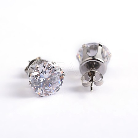 Flat Round 304 Stainless Steel Cubic Zirconia Stud Earrings X-EJEW-H306-38-5mm-1