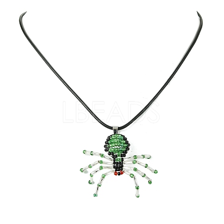 Braided Glass Seed Bead Spider Pendant Necklaces NJEW-MZ00036-03-1