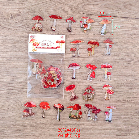 40Pcs 20 Styles Autumn Theme PVC Plastic Mushroom Stickers KICR-PW0001-19I-1