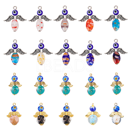 20Pcs 2 Syles Handmade Lampwork Beads Pendants PALLOY-PH0002-14-1