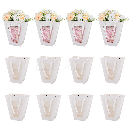 Trapezoid Paper Flower Gift Tote Bags with Plastic Visible Window ABAG-WH0045-25C-1