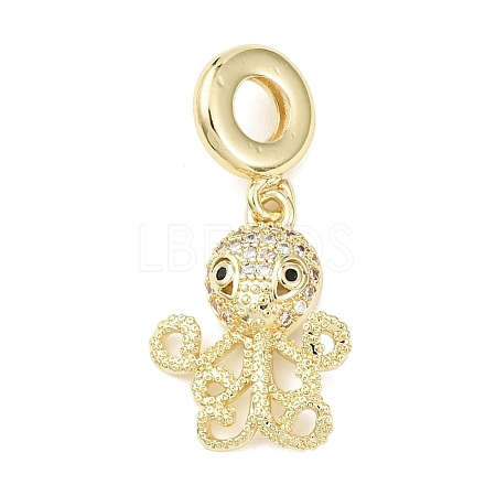 Brass Micro Pave Clear Cubic Zirconia Sea Animal European Dangle Charms KK-B159-04G-01-1