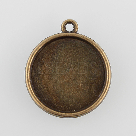Vintage Flat Round Alloy Pendant Cabochon Settings X-PALLOY-N0088-42AB-NF-1