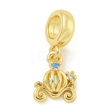 Rack Plating Brass Pave Colorful Cubic Zirconia Pumpkin Cart European Dangle Charms KK-Z067-38G-1