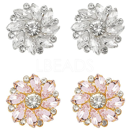 4Pcs 2 Styles Alloy Rhinestone Buttons BUTT-NB0001-79A-1