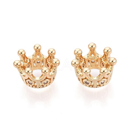 Brass Micro Pave Clear Cubic Zirconia Beads KK-T080-89G-1
