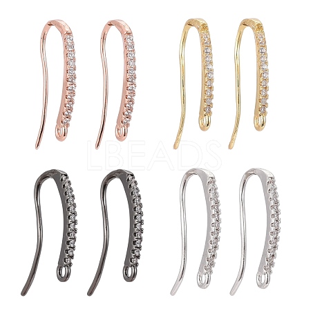 4 Pairs 4 Colors Brass Micro Pave Clear Cubic Zirconia Earring Hooks ZIRC-ZZ0001-01-1