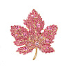 Autumn Maple Leaf Light Gold Alloy Rhinestone Brooch Pins PW-WG57699-03-1