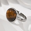 Half Round Natural Tiger Eye Finger Rings X-RJEW-M062-01P-08-5