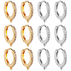 Beebeecraft 12Pcs 2 Colors Brass Micro Pave Clear Cubic Zirconia Hoop Earring Findings EJEW-BBC0001-16-1