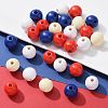 160 Pcs 4 Colors 4 July American Independence Day Painted Natural Wood Round Beads WOOD-LS0001-01C-4