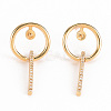 Brass Micro Pave Clear Cubic Zirconia Stud Earring Findings KK-S356-349-NF-1