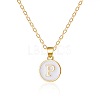 Alloy White Enamel Flat Round with Letter Pendant Necklaces FS-WG63565-16-1